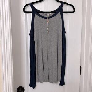 Moral fiber gray and navy blue cold shoulder top size L